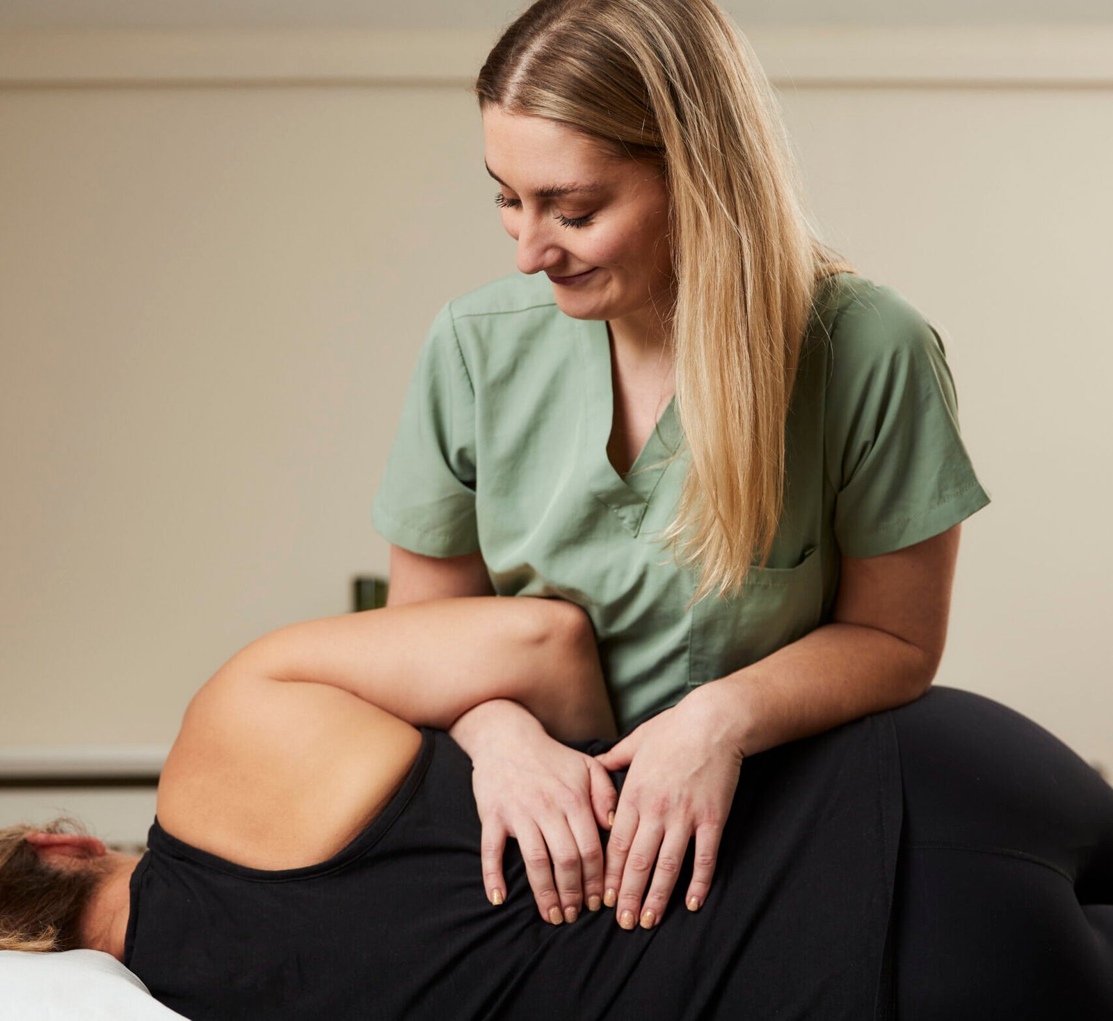 Osteopath providing hands-on treatment to a patient at Oak Park Clinic in Crondall near Farnham